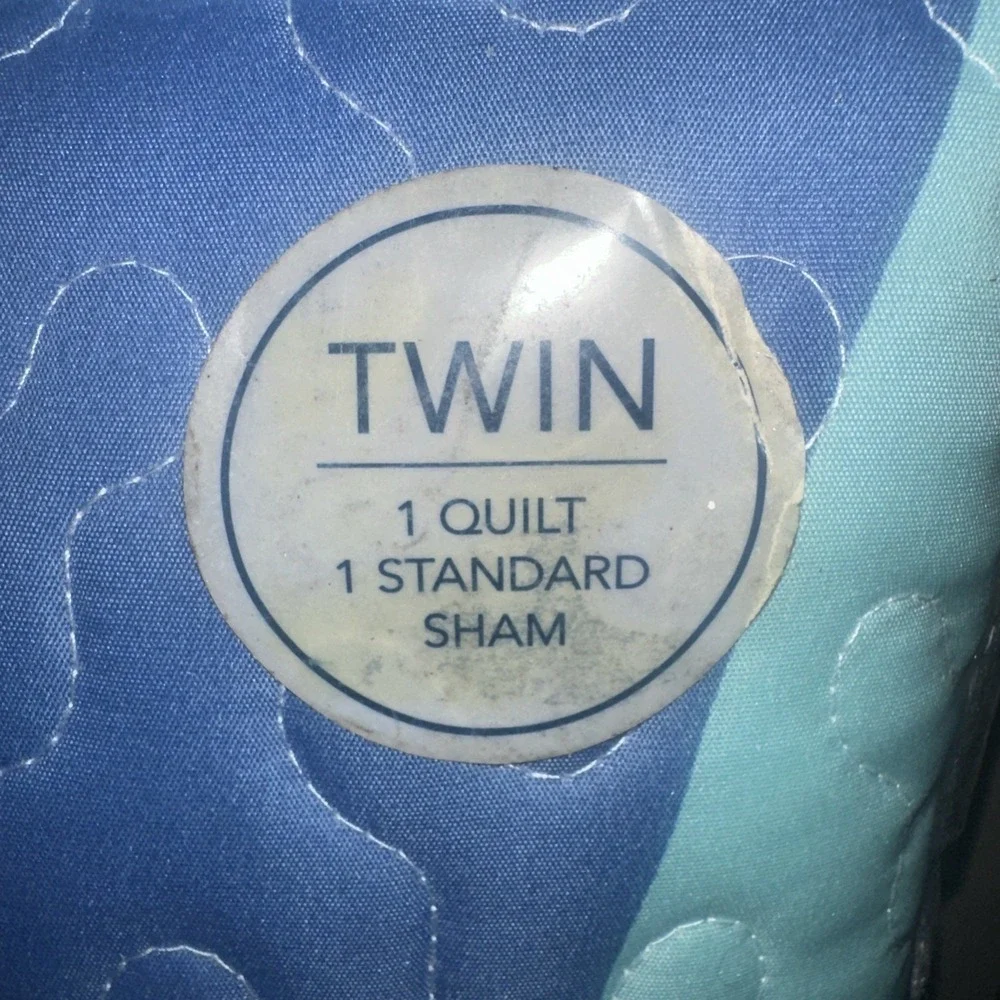 Sea Waves Blue White Quilt Set Twin Ocean Reversible Coastal Comforter Shams
